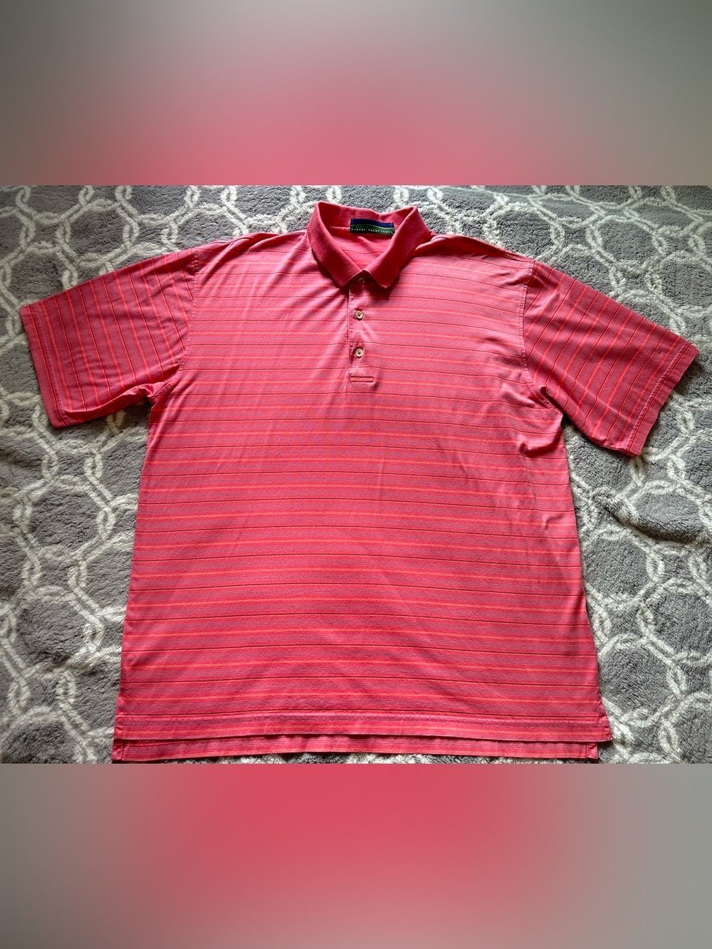 Men's Robert Trent Jones Pink Purple Striped Polo Shirt - Classic Casual Size L